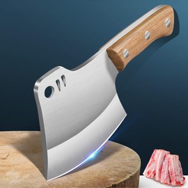 zarfand Heavy Duty Meat Cleaver, 6'' Bone knife for Meat Cutting, Bone Breaker Knife,Butcher Axe with Teak Handle，Full Tang Design for for Kitchen and Restaurant (cleaver A)