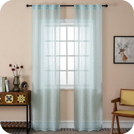 GIRASOLE HOME Pair of Ithaca Faux Linen Curtains 2 Panels with Pocket and Hidden Tabs (Light Blue, 70 x 240 cm)