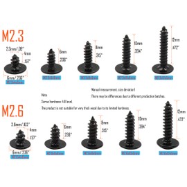 LBY 1000pcs M2.3 M2.6 Truss Head Self Tapping Screws, Wafer Head Screws, Pan Head with Washer Screw 10 Sizes Self Tapping Screws Assortment Kit, Carbon Steel (Blacking)
