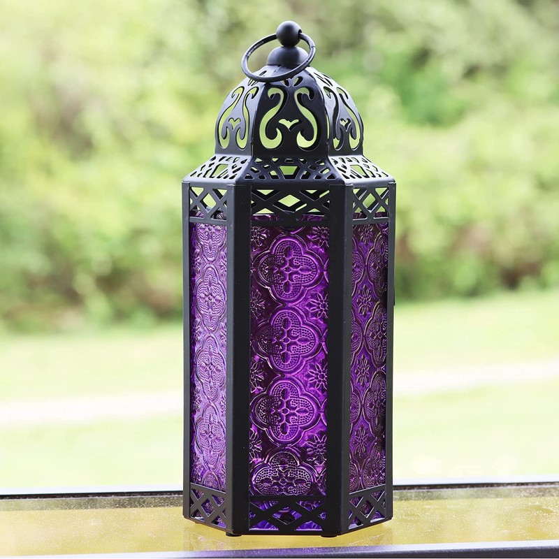 Vela Lanterns Portavelas Decorativo marroqui Faroles, Cristal Morado, Mediano