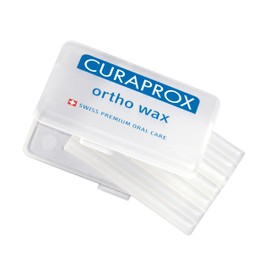 Curaprox Ortho-Wax, transparente und geschmacksneutraler Wachs im handlichen Etui, Reinigung von Brackets und Zahnspangen, Box mit 7 Wachsstreifen