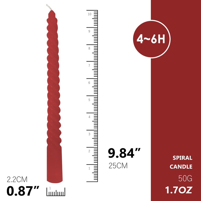 Topsics 6 Pack 10 Inch Red Taper Candles, Spiral Taper