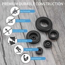 TA-VIGOR 100Pcs Rubber Grommets Cable Wire Protector, 3mm Conductor Wiring Blanking Gasket Ring Grommets, Black Electrical Cable Hole Plugs Wire Gaskets for Protecting Wires, Cables and Plugs