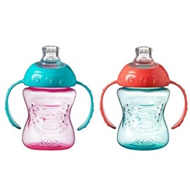 Nuby Grip N Sip Training Cup with Handle, Soft Leakproof Spout, 240 ml, Suitable from 4 Months (Pack of 2, Pink/Orange)