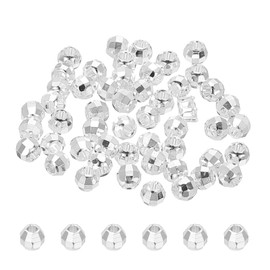 PATIKIL 4mm Silver Plated Laser Filled Spacer Beads, 50Pcs Metal Smooth Faceted Round Ball Beads for Bracelet Jewelry Making Necklace DIY