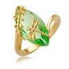 THJEW Olive Cubic Zirconia Ring,Dragonfly Gemstone Ring,Yellow Gold Gemstone Crystal