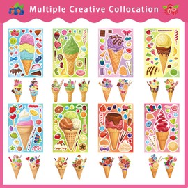 24 Sheets Make Your Own Ice Cream Dessert Stickers for Kids, Toddlers - Summer Theme Ice Cream Stickers for Party Favors, Decorations