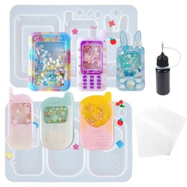 FUNSHOWCASE Resin Shaker Molds Set Mobile Phones Keychain Charm Pack of 8 Silicone Trays Seal Films Precision Tip Applicator Bottle Kit Bundle