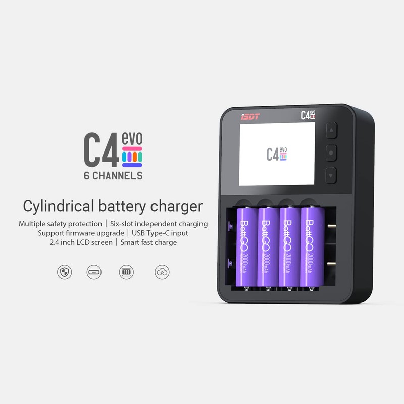 ISDT C4 EVO AAA Universal Battery Balance Charger, 6-Bay Smart