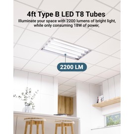 Sunco 10 Pack T8 LED Bulbs 4 Foot, Tube Light Bulbs Ballast Bypass, 48 Inch Fluorescent Replacement, 2200 LM, 18W, 5000K Daylight, Single Ended Power, Type B, Frosted Lens UL