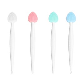 Auxlihi 4pcs Silicone Lip Scrub Brush, Double-Sided Lip Exfoliator for Women & Men, Lip Cleaning Tool for Dead Skin Removal, Mini Portable Lip Scrubber for Smoother Lips, Pink, Green, Red & White
