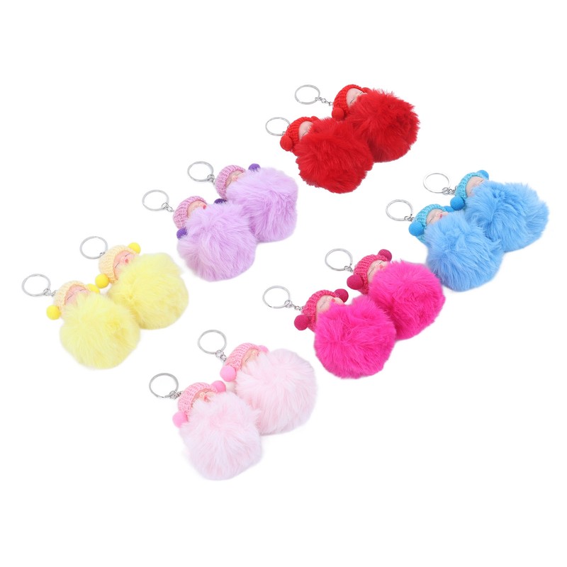 12 Pcs Sleeping Baby Pendant Key Ring Plush Fluffy Cute