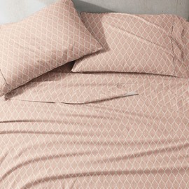 Reborn Recycled Fiber and BCI Cotton Percale Sheet Set, Palm Leaves Orange, Queen