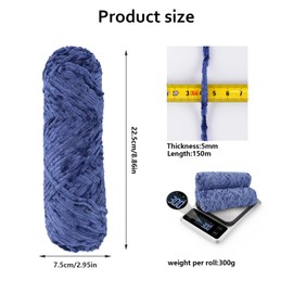 NAHUAA Chenille Wool for Crocheting, 3 x 100 g (3 x 150 m), Fluffy Wool for Knitting and Crocheting, Cuddly Wool with Crochet Accessories, Soft Plush Wool for Blankets, Scarves, Crafts, Ash Blue