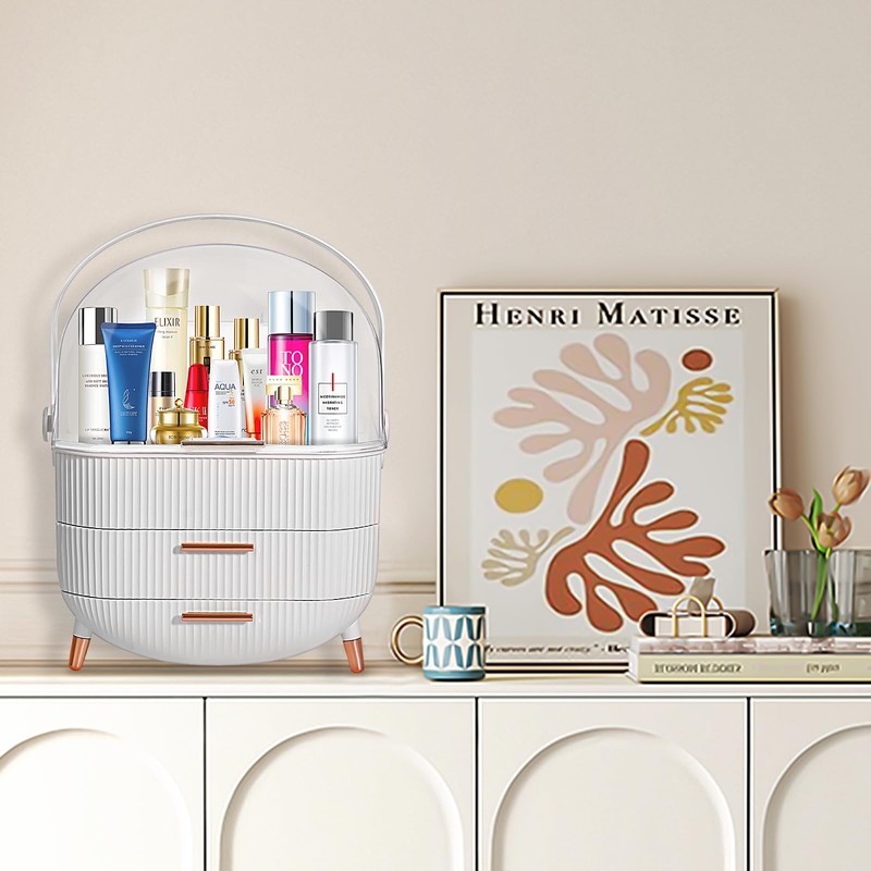 MASSY Egg Shape(Oval) Makeup Storage Box, Countertop Portable Vanity Cosmetics