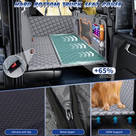 QINGTI Truck Dog Seat Cover Back Seat,Dog Backseat Extender Hammock for Crew Cab 6 Foldable Board Hard Bottom 400lbs Waterproof Anti-Scratch Pet Seat Covers for F150/RAM1500/Silverado Pickup,Gray