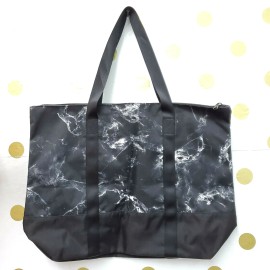 Victoria's Secret PINK Logo Zip Top Tote Gym Book Bag Black Marble NWT