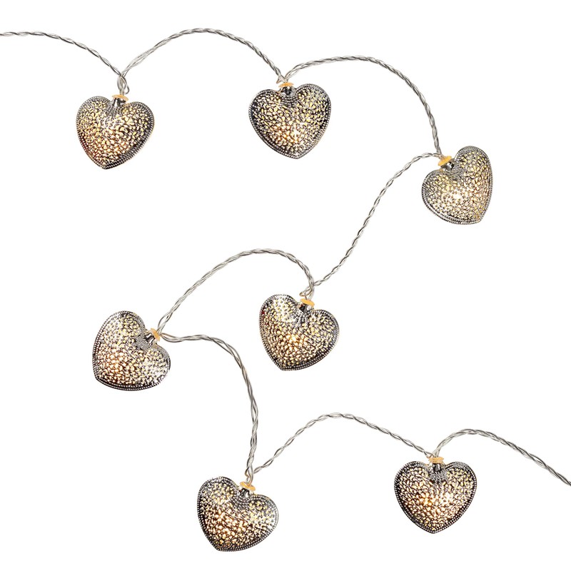 Lights4fun 20er LED silberne Herz Lichterkette mit Timer strombetrieben