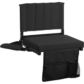 Amazing for less Stadium Seat for Bleachers with Padded Cushion Foldable Stadium Seat Chairs with Back Support, Shoulder Strap, Built-in Cup Holder (Black, 1-Chair)