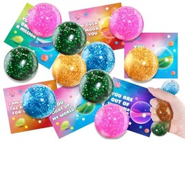 SpringFlower 24 Pack Valentines Day Cards For Kids With Stretchy Balls Toys, Kids Classroom Valentines Exchange Gifts, Valentines Party Favors For Kids, School Classroom Valentine's Prizes