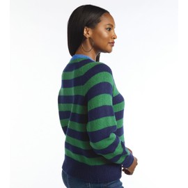 Masseys Cozy Crew Neck Sweater, 5X, Navy-Emerald-Stripe