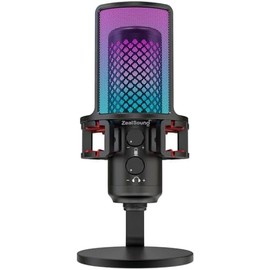 Gaming Mikrofon PC, RGB Ganzmetall USB Kondensator Mikrofon mit Adapter für Handy, StummGain, Schwingungsdmpfer, für Streaming,Podcast, Recording,