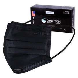 DEMETECH ASTM Level 3 Protective 3-Layer Face Mask, Ear-Loop Style, Adult Mask, 25 Pack, Black