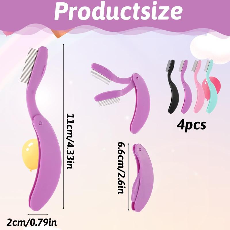 4 PCS Metal Foldable Eyelash Comb Eyebrow Mascara Applicator Eyelash