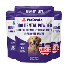 Pup Labs ProDenta, Dog Teeth Cleaning and Dog Breath Freshener, Natural Powder for Plaque, Tartar, and Gum Support Made in USA, 3-Pack (90 Scoops)
