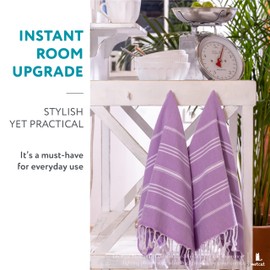 WETCAT Turkish Hand Towels with Hanging Loop, Set of 2 (20" x 30") 100% Turkish Cotton, Pre-Washed, Quick Drying, for Kitchen or Bathroom - Lilac