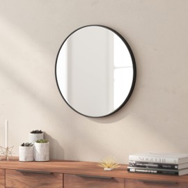 Taylor & Logan Julianne 20" Round Black Metal Framed Wall Mirror - Large Accent Mirror for Bathroom, Vanity, Entryway, Dining Room, & Living Room