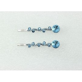 Faship A Pair Of Aqua Premium Rhinestone Crystal Floral Hair Clips 2 Pcs Pins - Aqua