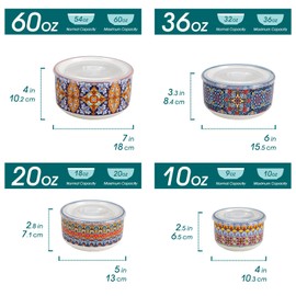 vancasso Serving Bowls with Lids Set of 4, Ceramic Nesting Mixing Bowls for Food Storage, Prep and Stackable, Dishwasher & Microwave Safe Gift Set, 60/36/20/10 OZ, Series SIMI