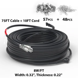 HEATIT 75ft Roof and Gutters Heating Cable with 10ft Lighted Plug Heavy-Duty Heat Tape, 120V 8W/ft