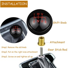Temzzer 6 Speed Gear Knob Resin Shifter Head Shift Lever Handle Weighted for Most Manual Automatic Vehicles Cars M10x1.5 M10x1.25 M8x1.25 (Black, Red)