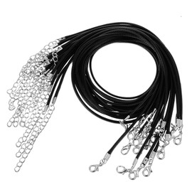 Mabor 20Pcs Black Necklace Cord, Leather Necklace Cord with Clasp Waxed Rope Necklaces for Pendants, Leather String for Jewelry Making Supplies