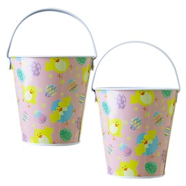 Widdle Gifts Ltd Easter Baskets, Buckets, Accessories - Set of 2 Mini Metal Buckets Egg/Happy Easter