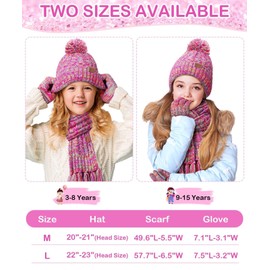Remifa Kids Winter Hat Gloves Scarf Set, Valentine Gift for Girl Boy Toddler w/Fleece Lined Pom Beanie Warmer Scarf Mittens White