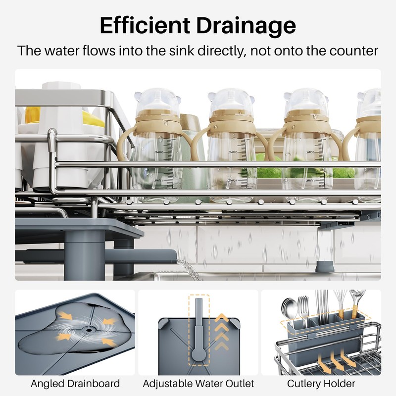 SNTD Dish Drying Rack - Extendable Dish Rack, Large Sink