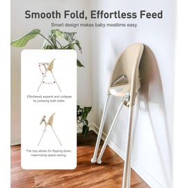 Funny Supply 3-in-1 Foldable High Chair, Portable & Convertible Baby High Chair, Modern Baby Feeding Chair with Removable Double Tray, Lightweight, Space-Saving Design, Easy to Clean, Cream