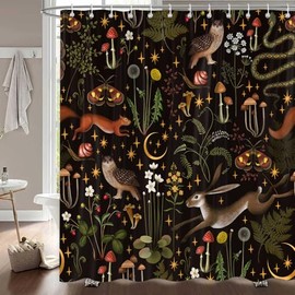PAOPOED Fairy Rustic Forest Shower Curtain, Boho Cute Funny Gothic Vintage Mushrooms Woodland Wild Animals Butterfly Bathroom Decor，Waterproof Fabric Shower Curtain Set with Hooks 72X84Inch