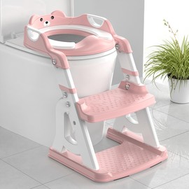 Meulife Potty Training Seat, Upgrade 2 in 1 Potty Training Toilet for Toddler, Toddler Toilet Seat for Boys Girls with Splash Guard, Anti-Slip Pad and Step Stool (Pink)