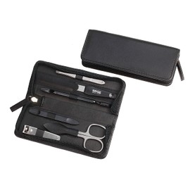 Sonnenschein by Hans Kniebes - 6-piece manicure case - nail scissors, clippers, tweezers, file, hoof stick - black