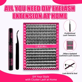 DIY Wimpern Extensions Set,280 Stücke Individuelle Cluster Lashes,Cluster Wimpern Natürlich mit Wimpernkleber und Siegel,7 Tage Halt Wimpernverlängerung Kit mit Applikator(30D+40D, D-9-16mm)
