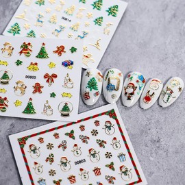 DUOLEIMI Christmas Nail Stickers Nail Art Stickers Santa Snowflakes 3D Just Stick On Manicure Stickers Christmas Tree Snowman Winter Nails Cute (15 Pcs)