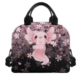 HELLHERO Cute Sakura Axolotl Lunch Bag for Women Teen Girls Insulated Lunch Bags Crossbody Lunchbox Tote Handbag Purse with Water Bottle Holder for Travel Picnic Workout Office Pink