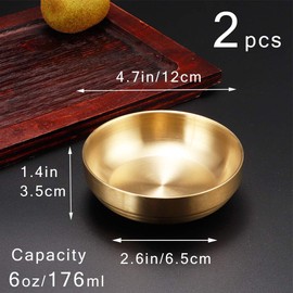 2PCS 6 OZ Small Double Deck Stainless Steel Sauce Dish, Round Condiment Tray, Sauce Plate, Sushi Dipping Bowls,Condiment Dish for Restaurant, Home (2 PCS)