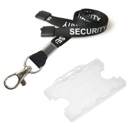 Customcard ltd® Security Neck Lanyard Black Metal Clip & Double Sided Opaque Open Faced ID Card Holder