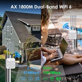 WAVLINK Outdoor WiFi Extender, WiFi6 Outdoor Wireless Access Point/WiFi Repeater/Router, Dual Band 2.4G+5G AX1800 Mesh Extender with PoE/4x8dBi Antennas/IP67 Weatherproof Housing