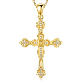 Vyrniss Cross Necklace for Women 18K Gold Vintage Filigree Cross Pendant Chain Religious Jewelry Christian Gift